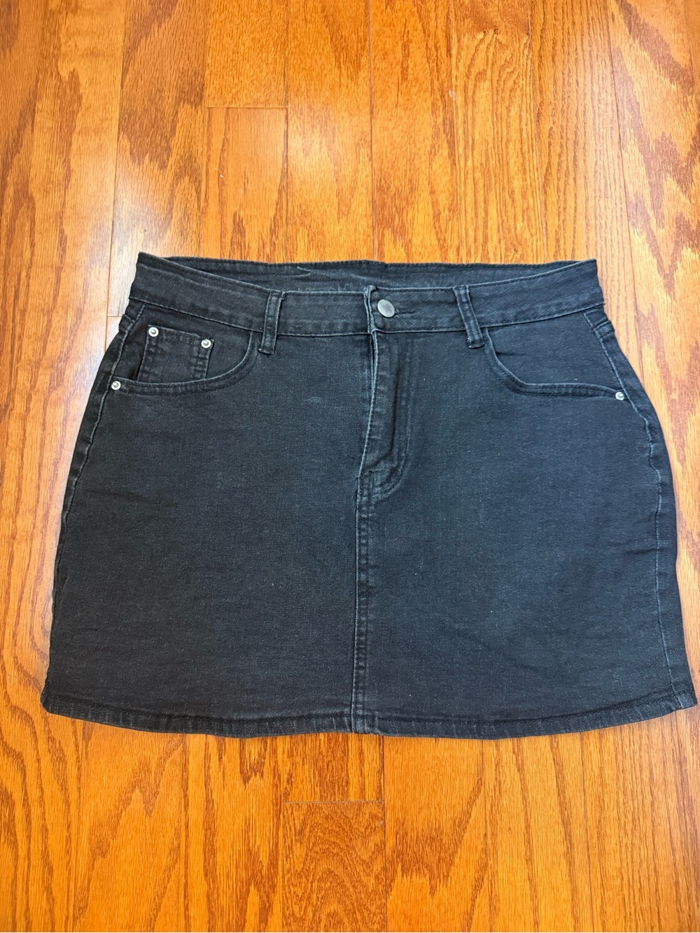 Amazon Women's Black Denim Mini Skirt with Front Pockets